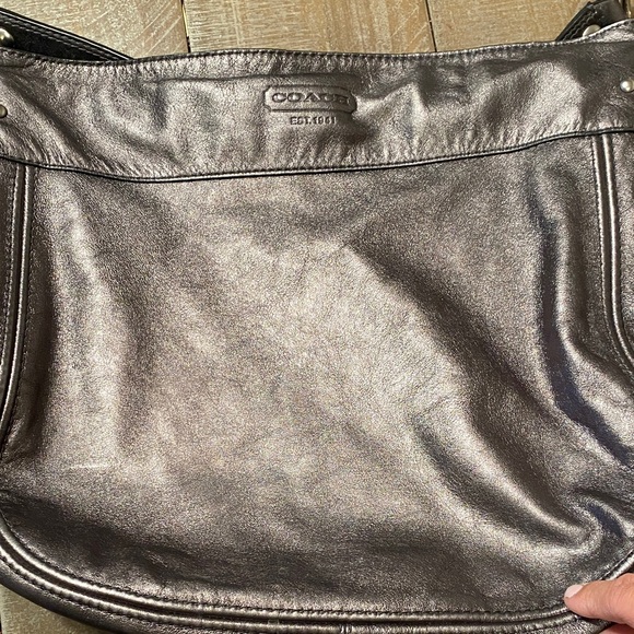 Coach Metallic Shoulder Bag In Dark Silver/Grey. - Picture 11 of 14
